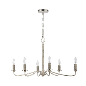 Atlas Abaca 4-Light Chandelier - Hand-Wrapped Rope Design with Modern Metallic Accents for Stylish Spaces Polished Nickel 32'' CL11047-NK