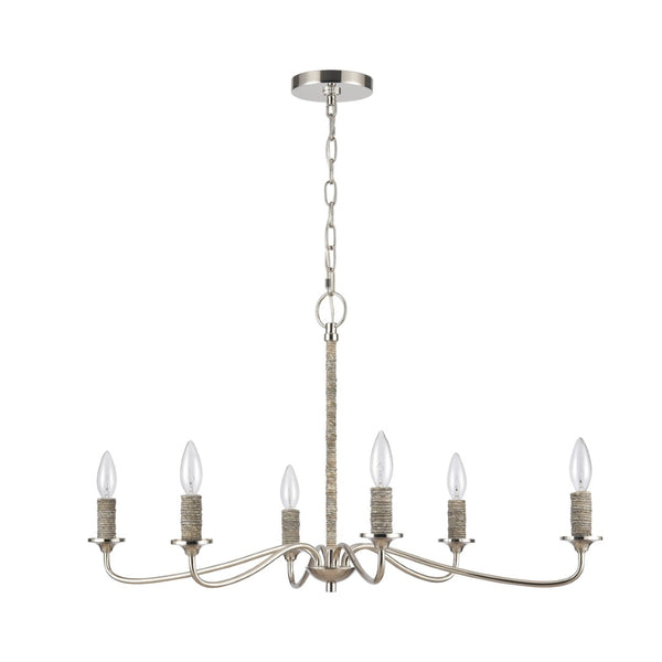 Atlas Abaca 4-Light Chandelier - Hand-Wrapped Rope Design with Modern Metallic Accents for Stylish Spaces Polished Nickel 32'' CL11047-NK
