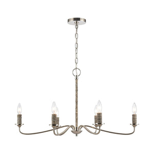 Atlas Abaca 4-Light Chandelier - Hand-Wrapped Rope Design with Modern Metallic Accents for Stylish Spaces Polished Nickel 32'' CL11047-NK