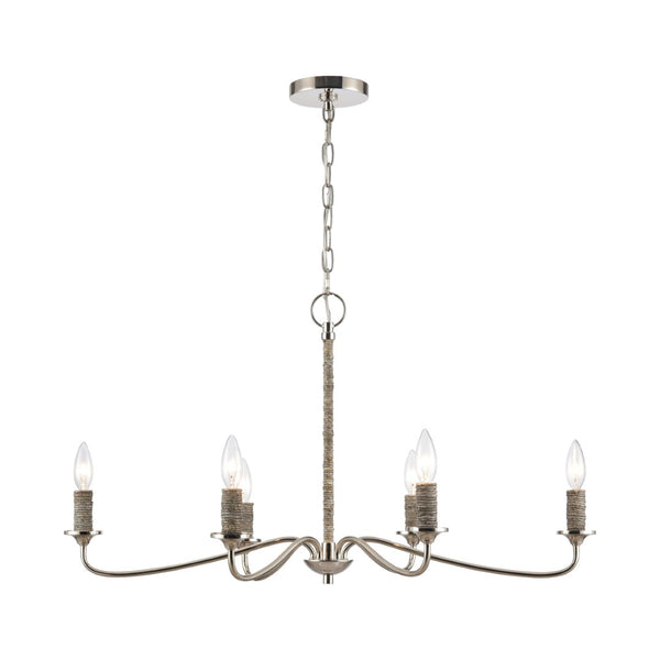 Atlas Abaca 4-Light Chandelier - Hand-Wrapped Rope Design with Modern Metallic Accents for Stylish Spaces Polished Nickel 32'' CL11047-NK