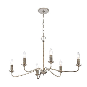 Atlas Abaca 4-Light Chandelier - Hand-Wrapped Rope Design with Modern Metallic Accents for Stylish Spaces Polished Nickel 32'' CL11047-NK
