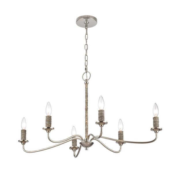 Atlas Abaca 4-Light Chandelier - Hand-Wrapped Rope Design with Modern Metallic Accents for Stylish Spaces Polished Nickel 32'' CL11047-NK