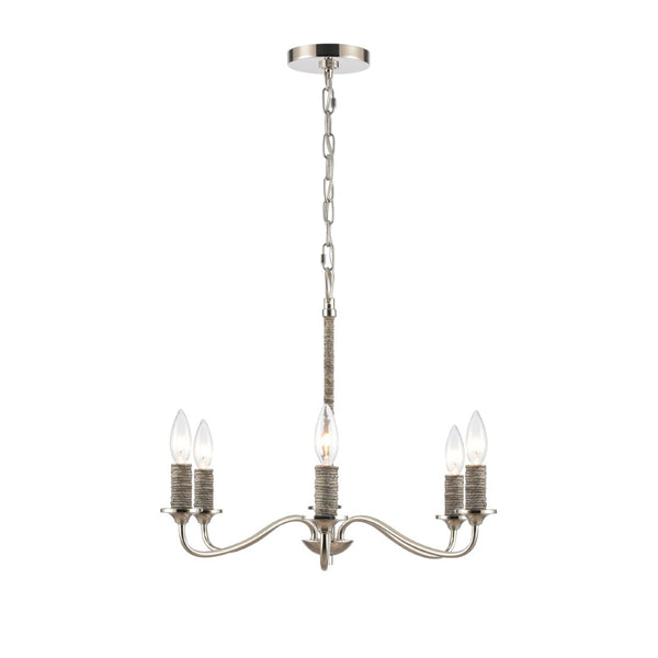 Atlas Abaca 4-Light Chandelier - Hand-Wrapped Rope Design with Modern Metallic Accents for Stylish Spaces Polished Nickel 32'' CL11047-NK