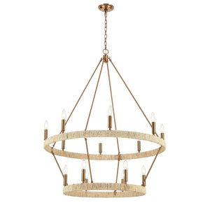 Atlas Abaca 36" Wide 14-Light Chandelier - Hand-Wrapped Natural Fiber with Satin Brass for Elegant Spaces CL11050-BS