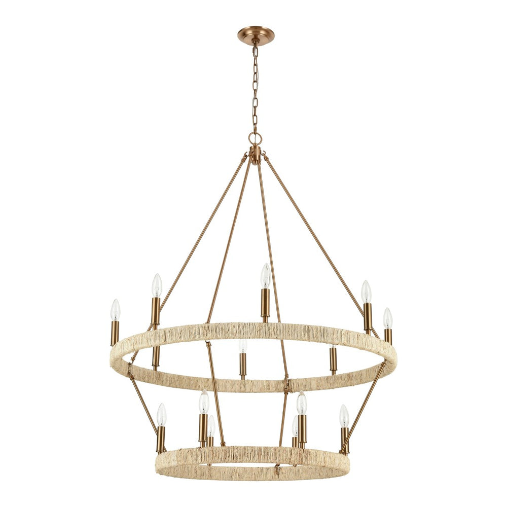 Atlas Abaca 36" Wide 14-Light Chandelier - Hand-Wrapped Natural Fiber with Satin Brass for Elegant Spaces CL11050-BS