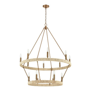 Atlas Abaca 36" Wide 14-Light Chandelier - Hand-Wrapped Natural Fiber with Satin Brass for Elegant Spaces CL11050-BS