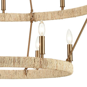 Atlas Abaca 36" Wide 14-Light Chandelier - Hand-Wrapped Natural Fiber with Satin Brass for Elegant Spaces CL11050-BS