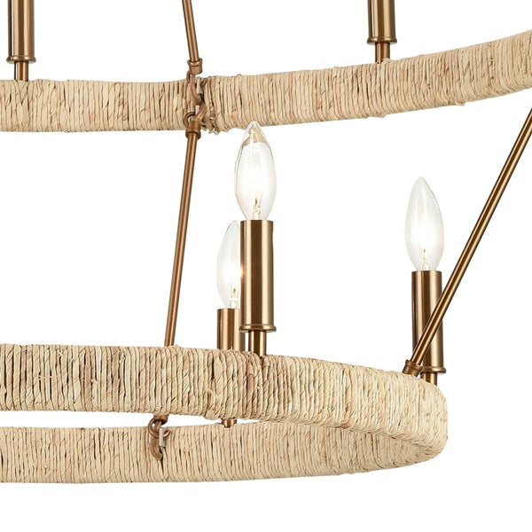 Atlas Abaca 36" Wide 14-Light Chandelier - Hand-Wrapped Natural Fiber with Satin Brass for Elegant Spaces CL11050-BS