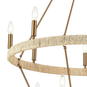Atlas Abaca 36" Wide 14-Light Chandelier - Hand-Wrapped Natural Fiber with Satin Brass for Elegant Spaces CL11050-BS