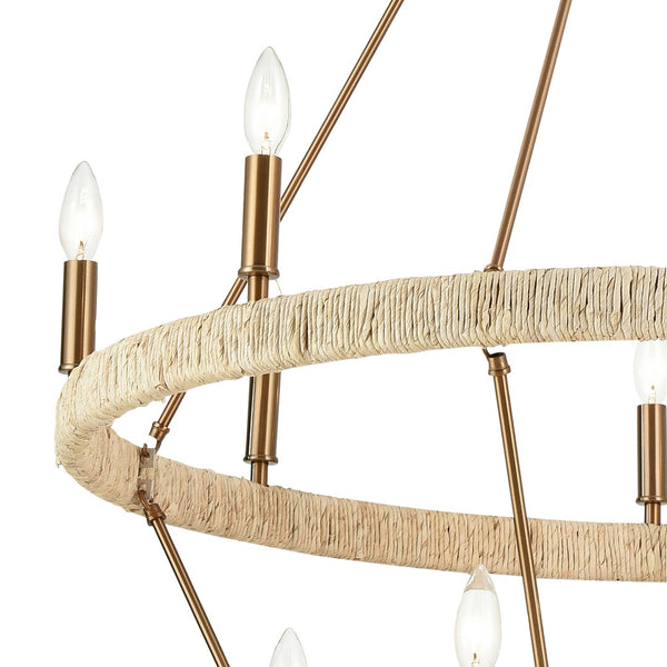 Atlas Abaca 36" Wide 14-Light Chandelier - Hand-Wrapped Natural Fiber with Satin Brass for Elegant Spaces CL11050-BS
