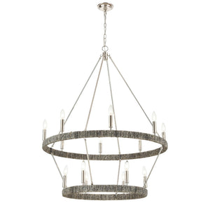 Atlas Abaca 4-Light Chandelier - Hand-Wrapped Rope Design with Modern Metallic Accents for Stylish Spaces Polished Nickel 36'' CL11050-NK