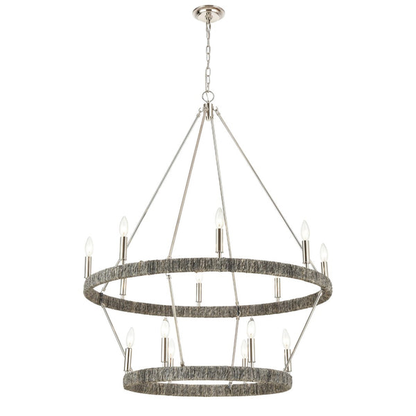 Atlas Abaca 4-Light Chandelier - Hand-Wrapped Rope Design with Modern Metallic Accents for Stylish Spaces Polished Nickel 36'' CL11050-NK