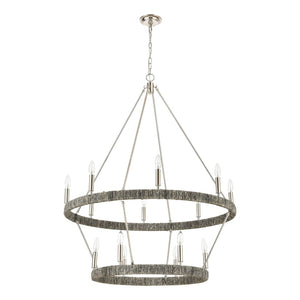 Atlas Abaca 4-Light Chandelier - Hand-Wrapped Rope Design with Modern Metallic Accents for Stylish Spaces Polished Nickel 36'' CL11050-NK