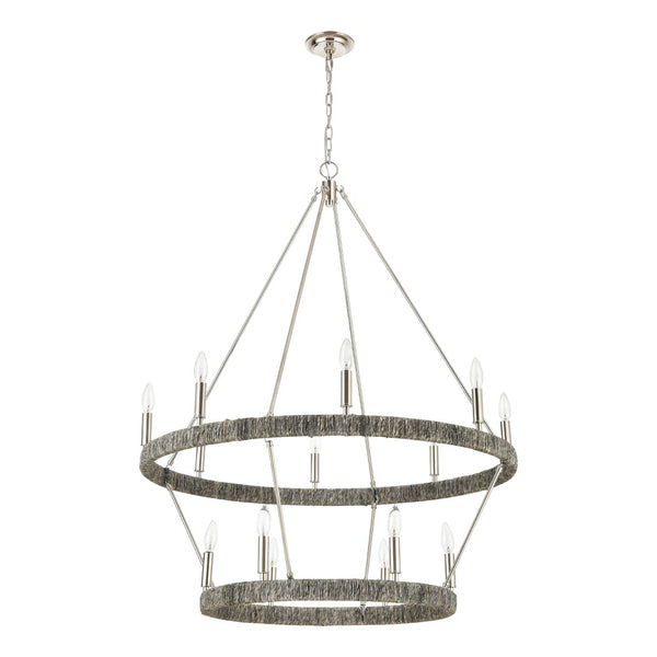 Atlas Abaca 4-Light Chandelier - Hand-Wrapped Rope Design with Modern Metallic Accents for Stylish Spaces Polished Nickel 36'' CL11050-NK