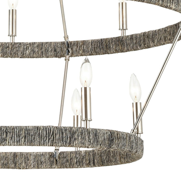 Atlas Abaca 4-Light Chandelier - Hand-Wrapped Rope Design with Modern Metallic Accents for Stylish Spaces Polished Nickel 36'' CL11050-NK