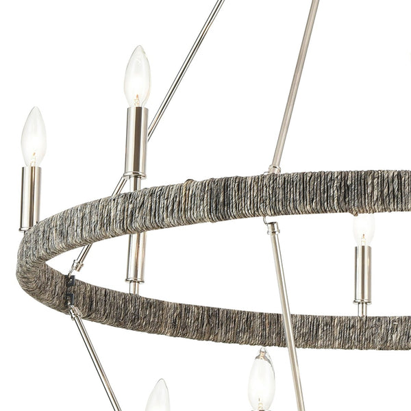 Atlas Abaca 4-Light Chandelier - Hand-Wrapped Rope Design with Modern Metallic Accents for Stylish Spaces Polished Nickel 36'' CL11050-NK