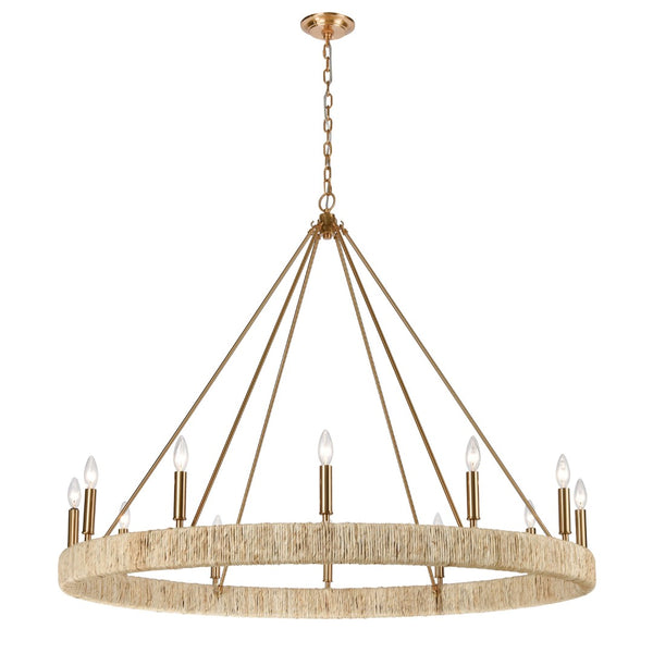 Atlas Abaca 4-Light Chandelier - Hand-Wrapped Rope Design with Modern Metallic Accents for Stylish Spaces Satin Brass 48'' CL11051-BS