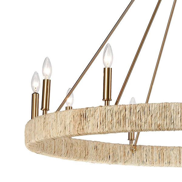 Atlas Abaca 4-Light Chandelier - Hand-Wrapped Rope Design with Modern Metallic Accents for Stylish Spaces Satin Brass 48'' CL11051-BS