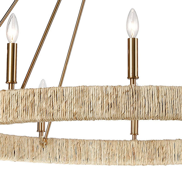 Atlas Abaca 4-Light Chandelier - Hand-Wrapped Rope Design with Modern Metallic Accents for Stylish Spaces Satin Brass 48'' CL11051-BS