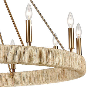 Atlas Abaca 4-Light Chandelier - Hand-Wrapped Rope Design with Modern Metallic Accents for Stylish Spaces Satin Brass 48'' CL11051-BS