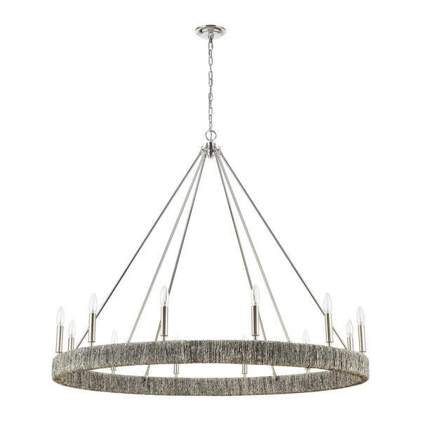 Atlas Abaca 4-Light Chandelier - Hand-Wrapped Rope Design with Modern Metallic Accents for Stylish Spaces Polished Nickel 48'' CL11051-NK