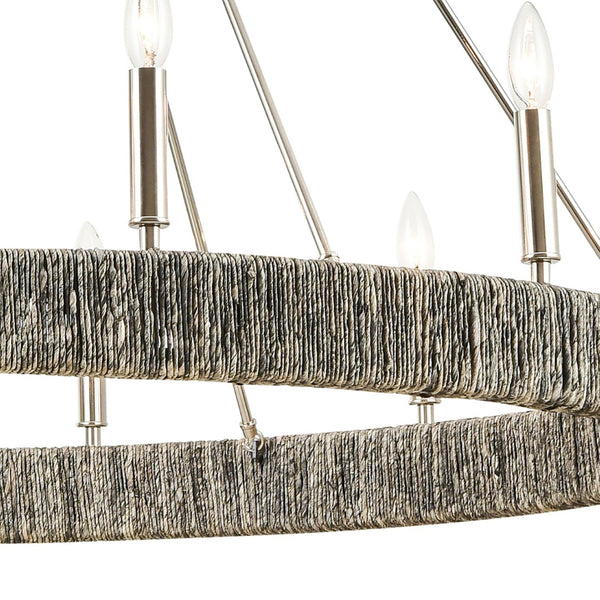 Atlas Abaca 4-Light Chandelier - Hand-Wrapped Rope Design with Modern Metallic Accents for Stylish Spaces Polished Nickel 48'' CL11051-NK