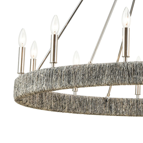 Atlas Abaca 4-Light Chandelier - Hand-Wrapped Rope Design with Modern Metallic Accents for Stylish Spaces Polished Nickel 48'' CL11051-NK