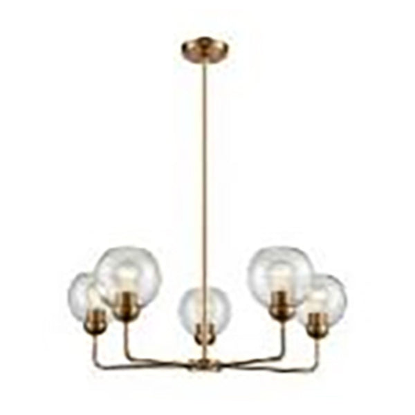 Atlas Astoria Modern 5-Light Chandelier - Midcentury Inspired Design with Clear Glass Globes & Brass Finish Gold CL11057-BS