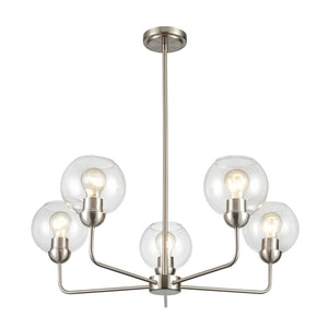 Atlas Astoria Modern 5-Light Chandelier - Midcentury Inspired Design with Clear Glass Globes & Brass Finish Brushed Nickel 28'' CL11057-NK