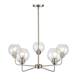 Atlas Astoria Modern 5-Light Chandelier - Midcentury Inspired Design with Clear Glass Globes & Brass Finish Brushed Nickel 28'' CL11057-NK