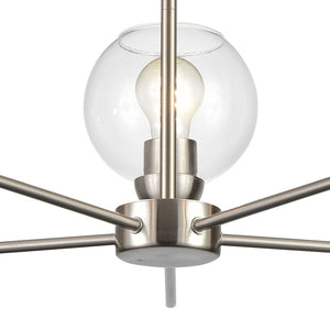Atlas Astoria Modern 5-Light Chandelier - Midcentury Inspired Design with Clear Glass Globes & Brass Finish Brushed Nickel 28'' CL11057-NK