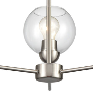 Atlas Astoria Modern 5-Light Chandelier - Midcentury Inspired Design with Clear Glass Globes & Brass Finish Brushed Nickel 23'' CL11060-NK