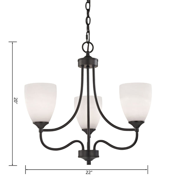 Atlas Arlington 22'' Wide 3-Light Chandelier - Elegant Oil Rubbed Bronze with White Glass for Modern Homes CL11061-BZ