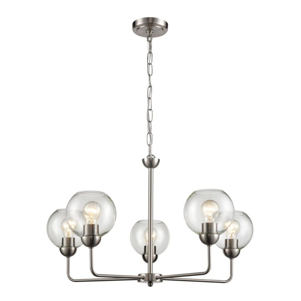 Atlas Astoria Chandelier - Midcentury Modern Design with Clear Glass Globes for Elegant Indoor Spaces Brushed Nickel 28'' CL11071-NK