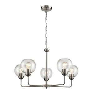 Atlas Astoria Chandelier - Midcentury Modern Design with Clear Glass Globes for Elegant Indoor Spaces Brushed Nickel 28'' CL11071-NK
