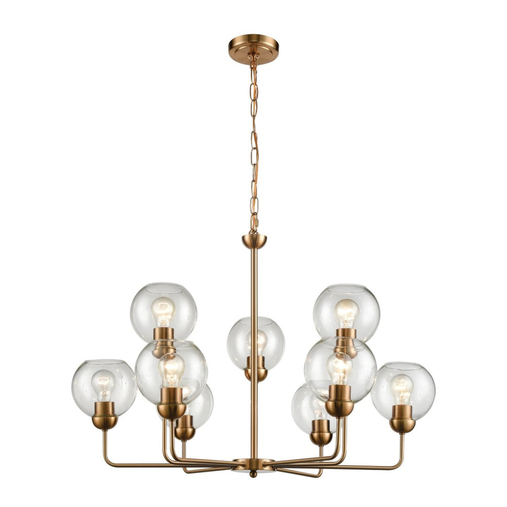 Atlas Astoria 32'' Wide 9-Light Chandelier - Midcentury Modern Satin Gold Design for Bright Elegance CL11072-GD