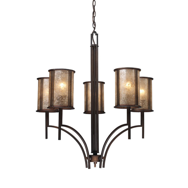 Atlas Barringer 5-Light Chandelier - Mission-Inspired Design with Tan Mica Shades for Timeless Elegance Aged Bronze 29'' CL11074-BZ