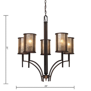 Atlas Barringer 5-Light Chandelier - Mission-Inspired Design with Tan Mica Shades for Timeless Elegance Aged Bronze 29'' CL11074-BZ