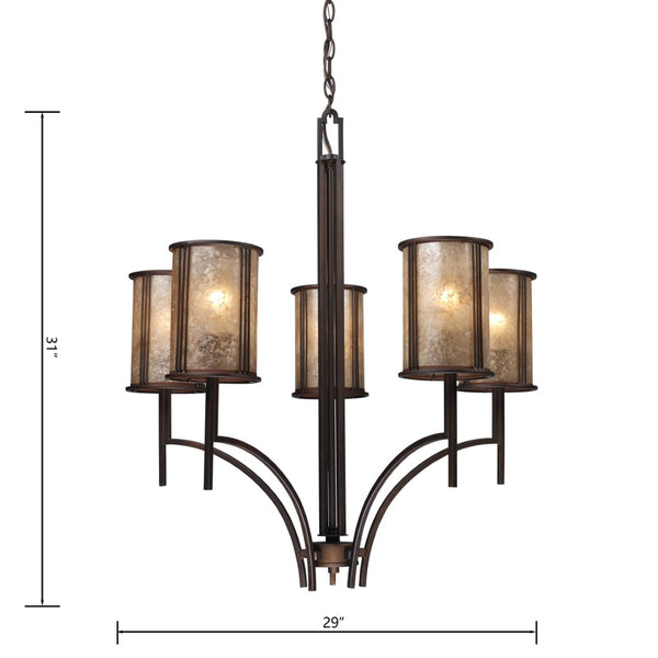 Atlas Barringer 5-Light Chandelier - Mission-Inspired Design with Tan Mica Shades for Timeless Elegance Aged Bronze 29'' CL11074-BZ