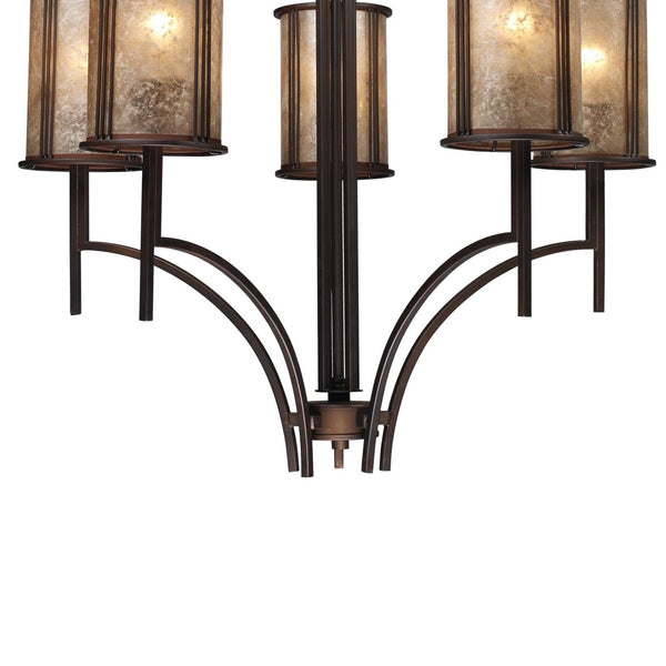 Atlas Barringer 5-Light Chandelier - Mission-Inspired Design with Tan Mica Shades for Timeless Elegance Aged Bronze 29'' CL11074-BZ