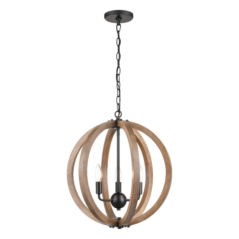 Atlas Barrow 3-Light Chandelier - Modern Wood and Metal Design for Stylish Indoor Lighting Decor Matte Black 18'' CL11075-NA