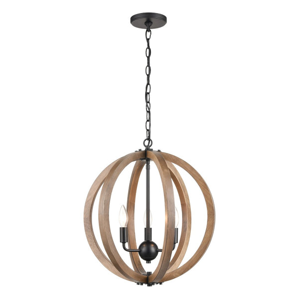 Atlas Barrow 3-Light Chandelier - Modern Wood and Metal Design for Stylish Indoor Lighting Decor Matte Black 18'' CL11075-NA