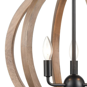 Atlas Barrow 3-Light Chandelier - Modern Wood and Metal Design for Stylish Indoor Lighting Decor Matte Black 18'' CL11075-NA