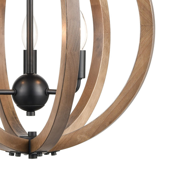 Atlas Barrow 3-Light Chandelier - Modern Wood and Metal Design for Stylish Indoor Lighting Decor Matte Black 18'' CL11075-NA