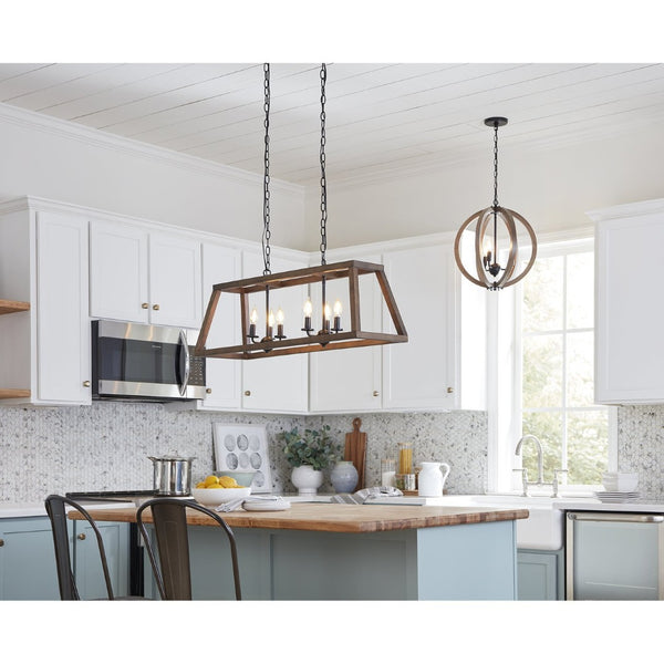 Atlas Barrow 3-Light Chandelier - Modern Wood and Metal Design for Stylish Indoor Lighting Decor Matte Black 18'' CL11075-NA