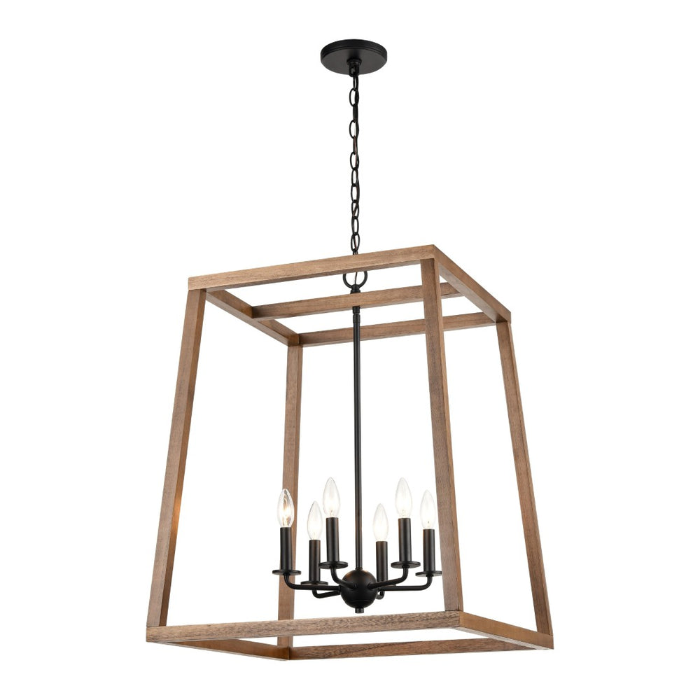 Atlas Barrow 22'' Wide 6-Light Chandelier - Matte Black & Birchwood, Perfect for Modern Farmhouse Spaces CL11076-NA