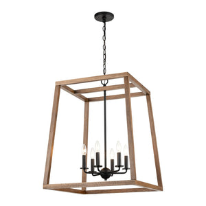 Atlas Barrow 22'' Wide 6-Light Chandelier - Matte Black & Birchwood, Perfect for Modern Farmhouse Spaces CL11076-NA