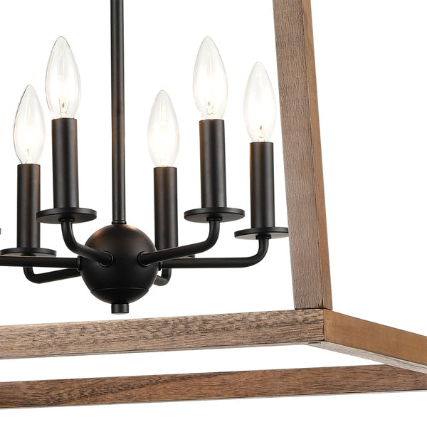 Atlas Barrow 22'' Wide 6-Light Chandelier - Matte Black & Birchwood, Perfect for Modern Farmhouse Spaces CL11076-NA