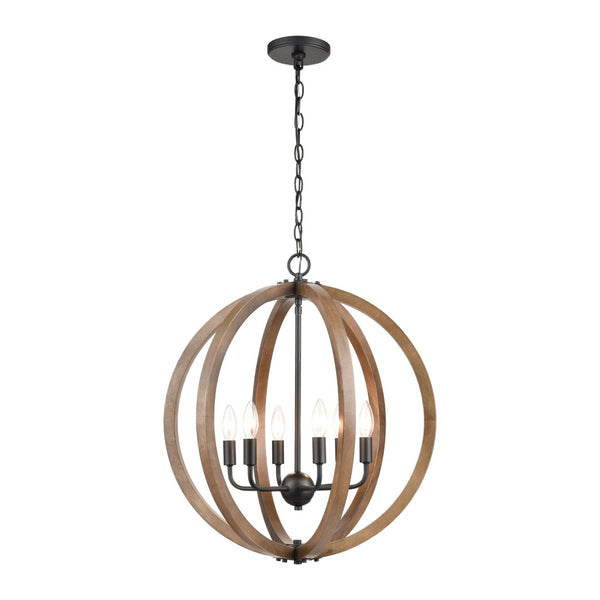 Atlas Barrow 22'' Wide 6-Light Chandelier - Modern Farmhouse Design in Matte Black & Birchwood Frame CL11077-NA