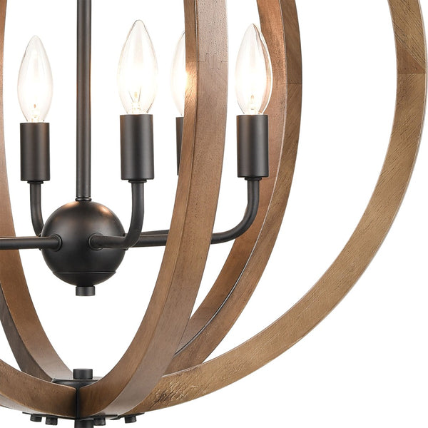 Atlas Barrow 22'' Wide 6-Light Chandelier - Modern Farmhouse Design in Matte Black & Birchwood Frame CL11077-NA